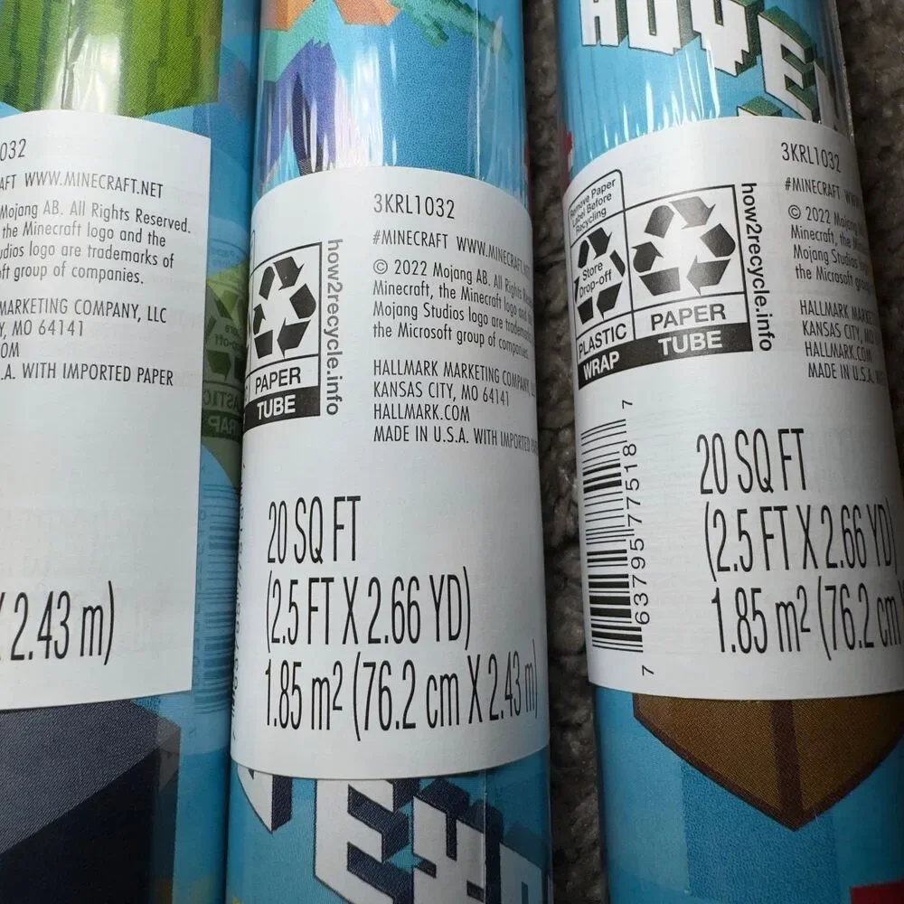 Hallmark Minecraft Gift Wrapping Paper LOT of 6 Rolls 120 sq ft Total Christmas